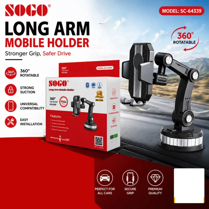 360° Long Arm Car Phone Holder